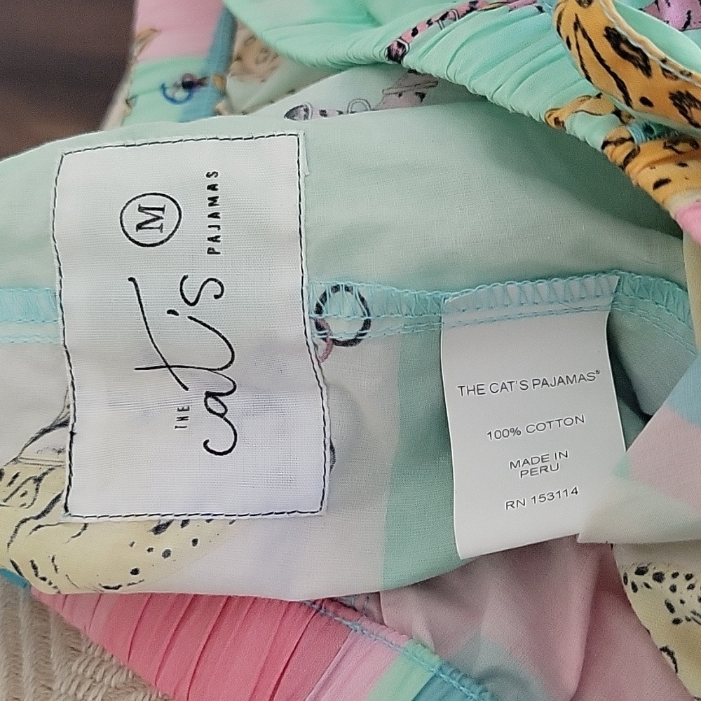 The Cat's Pajamas Size Medium Pastel Pink Blue Yellow Cat Jaguar Leopard Shorts - Picture 10 of 10